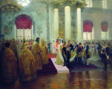イリヤ・レーピン Painting - ニコライ2世とアレクサンドラ・フョードロヴナ大王女の結婚式 1894年 イリヤ・レーピン